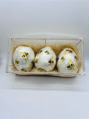 MacKenzie-Childs Queen Bee Egg Trio - White, Yellow & Black NIB